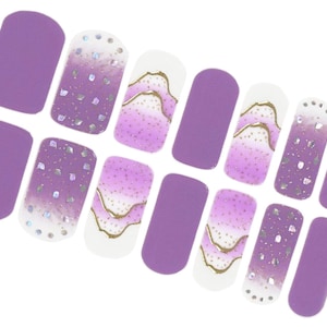 Purple Nail Wraps / Ombre Nail Polish Strips / Lilac 3D Silver Nail Stickers / Kpop Korean Nail Wraps / Women Nail Wraps Free Shipping