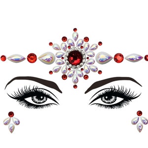 Perle Rubin Blume Gesicht Edelsteine / Halloween Königin / Festival Gesicht Kristall Aufkleber Roter Strass / Krone Gesicht Aufkleber / Coachella Göttin