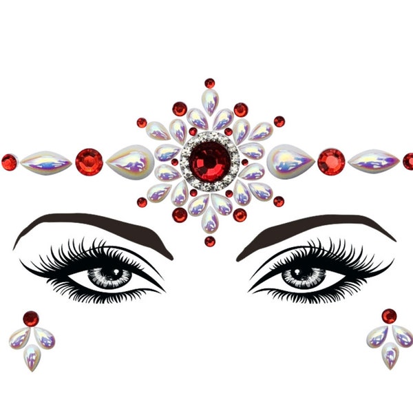 Pearl Ruby Flower Face Gems / Halloween Queen / Festival Face Crystal Stickers Red Rhinestone / Crown Face Sticker / Coachella Goddess