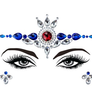 Navy Blue Crown Face Gems / Halloween Queen / Festival Face Crystal Stickers Red Rhinestone / Adhesive Face Sticker / Coachella Goddess