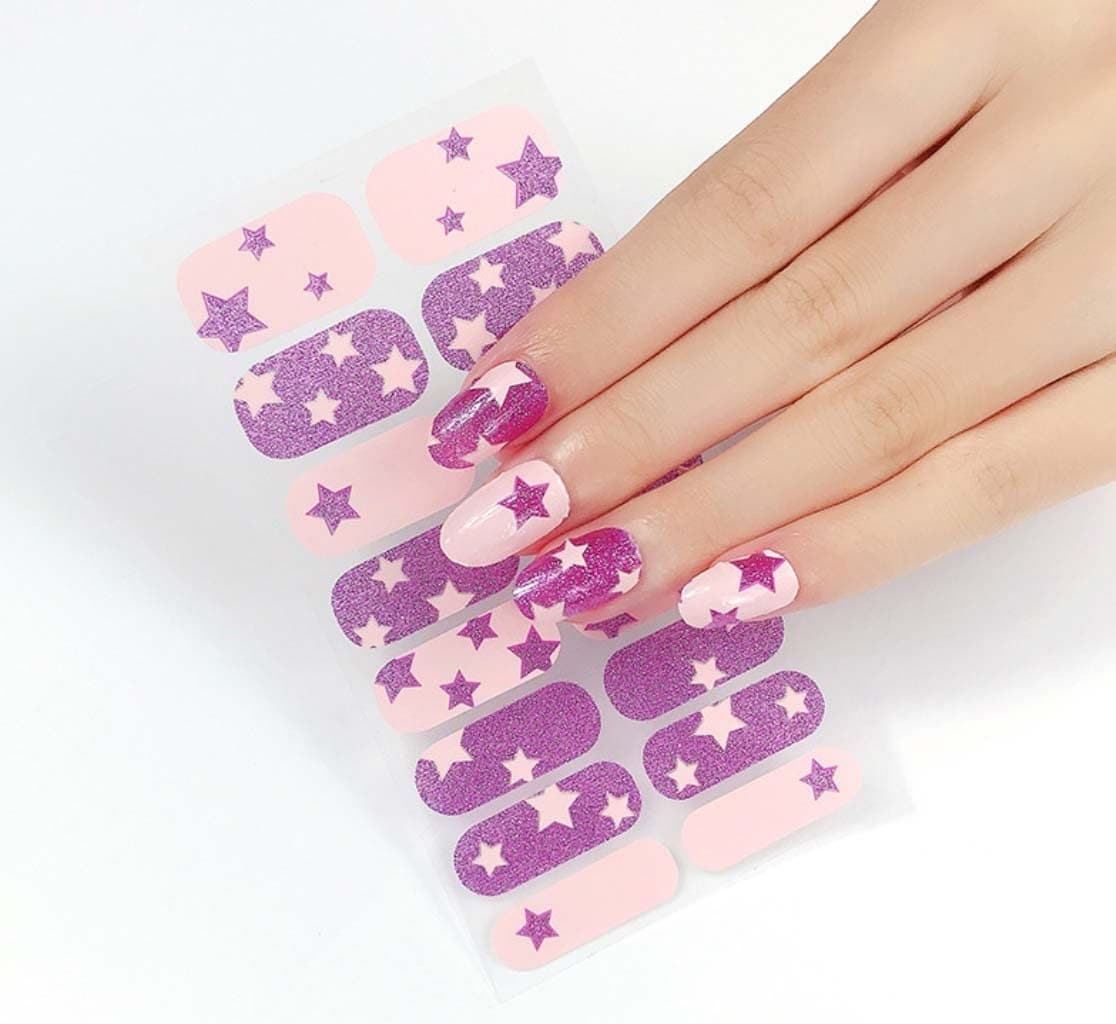 Pink Purple Stars Nail Wraps / Pastel Glitter Nail Polish Etsy