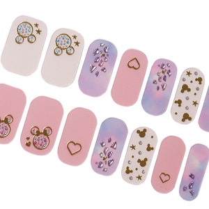 Mickey Mouse Cute Nail Wraps / Disneyworld Minnie Nail Polish Strips / Spring Pastel Nail Stickers / Heart Pink Neutral Overlay Nail Wraps Mickey & Minnie