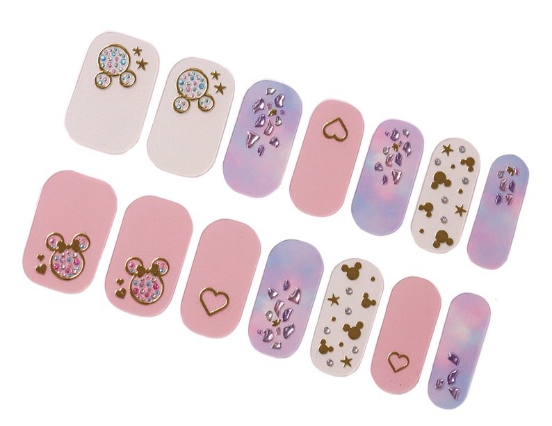 Mickey Mouse Cute Nail Wraps / Disneyworld Minnie Nail Polish Strips / Spring Pastel Nail Stickers / Heart Pink Neutral Overlay Nail Wraps Mickey & Minnie