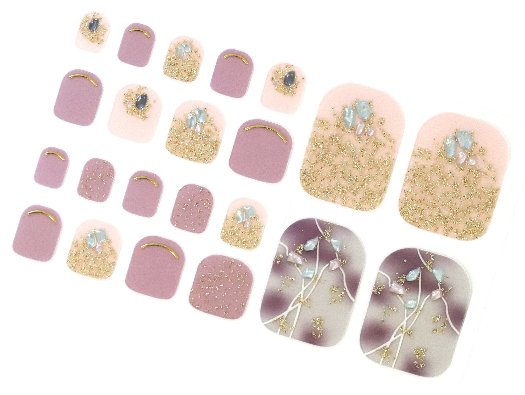 Neutral Pastel Peach Toe Nail Wraps / 3D Gold Glitter Toe Nail | Etsy