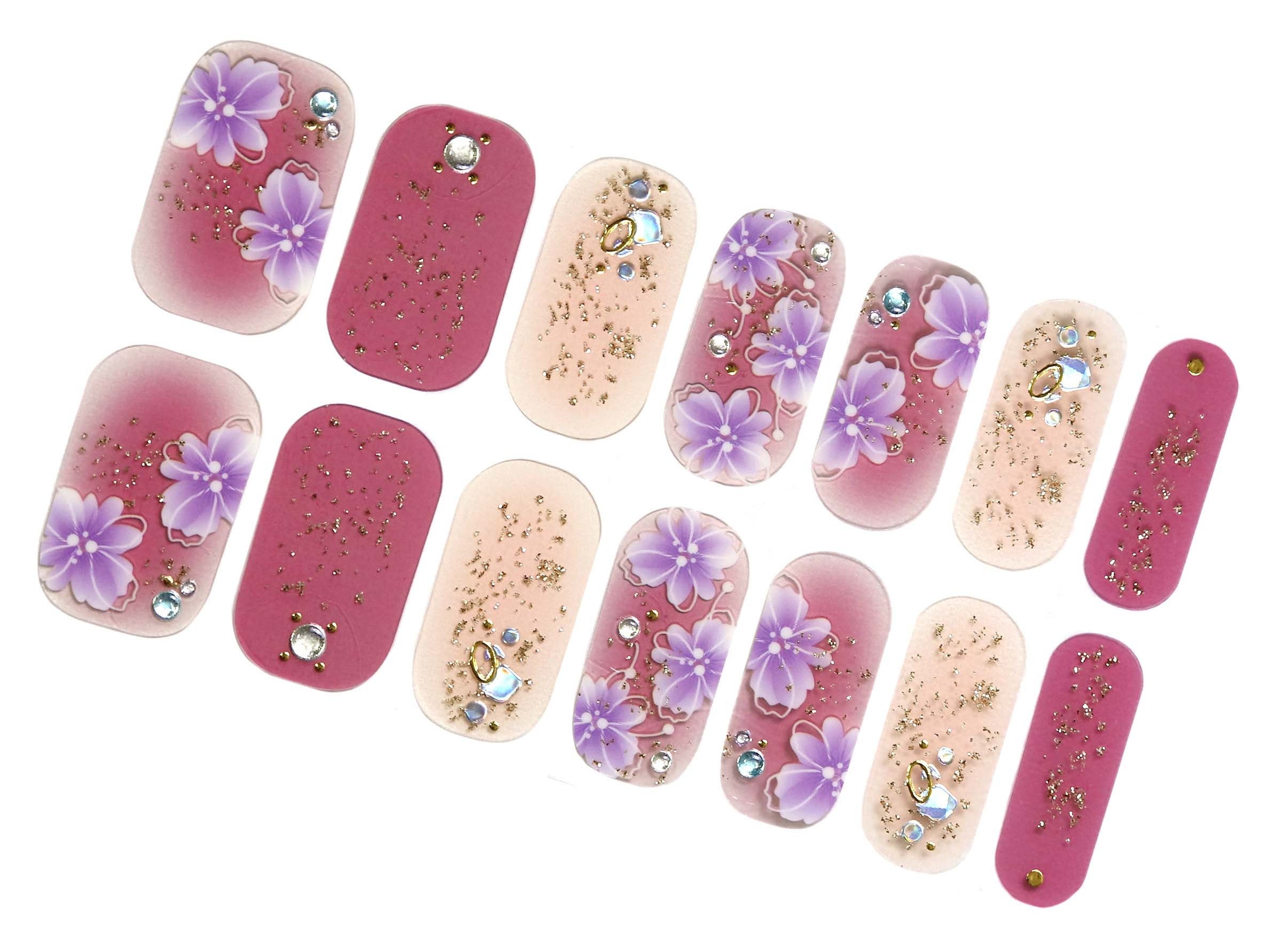 Pink Glitter French Tip Manicure Nail Polish Wraps Strips Ladies