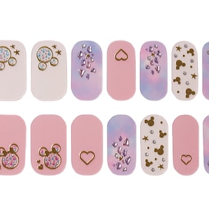 Mickey Mouse Cute Nail Wraps / Disneyworld Minnie Nail Polish Strips / Spring Pastel Nail Stickers / Heart Pink Neutral Overlay Nail Wraps image 6