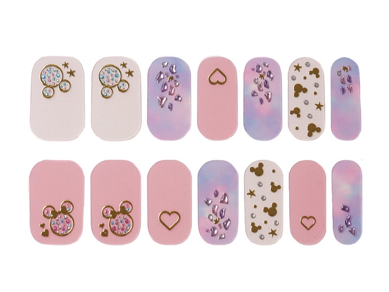 Mickey Mouse Cute Nail Wraps / Disneyworld Minnie Nail Polish Strips / Spring Pastel Nail Stickers / Heart Pink Neutral Overlay Nail Wraps image 6