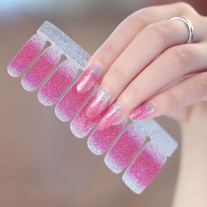 Pink Silver Glitter Nail Wraps / Cute Sparkle Ombre Nail Strips / Sequin Nail Polish Stickers / Neon Spring Summer Nail Wraps Free Shipping