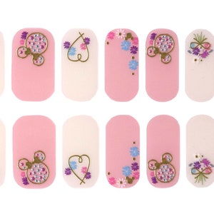 Mickey Mouse Cute Nail Wraps / Disneyworld Minnie Nail Polish Strips / Spring Pastel Nail Stickers / Heart Pink Neutral Overlay Nail Wraps image 2