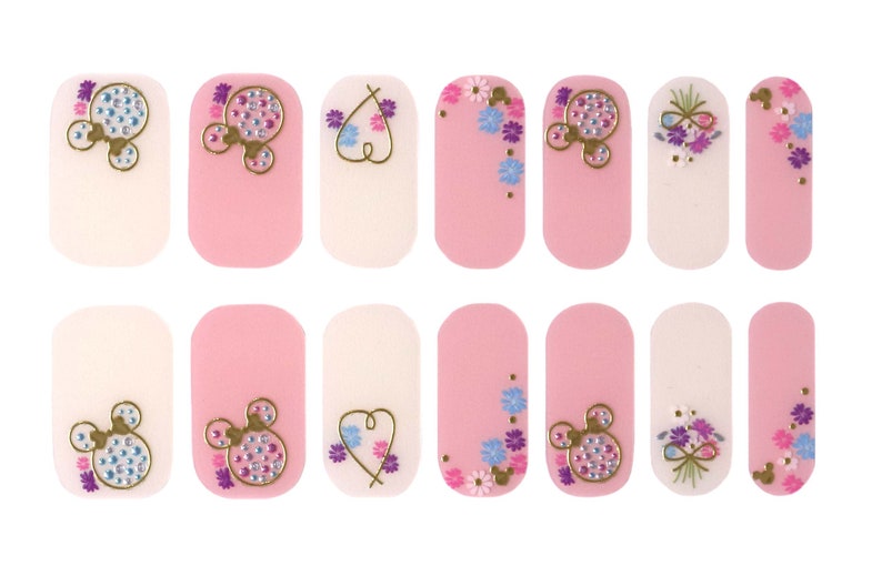 Mickey Mouse Cute Nail Wraps / Disneyworld Minnie Nail Polish Strips / Spring Pastel Nail Stickers / Heart Pink Neutral Overlay Nail Wraps image 2