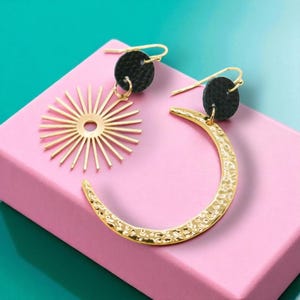 Sun and Moon Harmony Earrings | Hammered Gold Celestial Dangle Earrings | Boho Lightweight Jewelry | Gift for Her | Stella & Moo