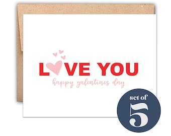 Letterpress Happy Galentines Day Card Set of 5, Love You, Cute Galentines Day Card Set, Cards for Her, Galentines Day, Best Seller