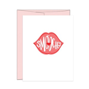 Letterpress Valentines Day Card, Smooches , Cute Smooches Card