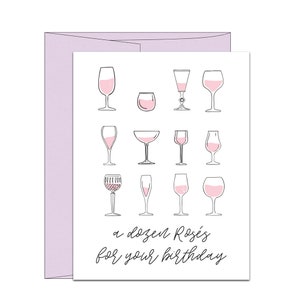 Ein Dutzend Geburtstags-Rosés Letterpress Karte, Rosé ganztägig Geburtstagskarte, Geburtstagskarte für Sie, Rosé-Liebhaber-Geburtstag