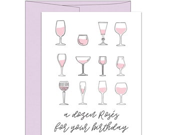 Rosé Birthday Card: Letterpress Printed with Purple Envelope