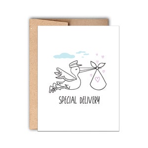 Carte de naissance typographique - Livraison spéciale cigogne, carte de baby shower, carte de naissance, carte de naissance non sexiste