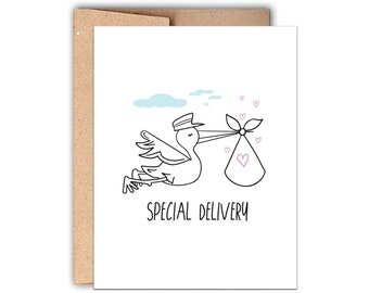 Letterpress Baby Card - Stork Special Delivery, Baby Shower Card, New Baby Card, Gender Neutral Baby Card