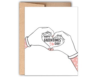 Letterpress Galentines Day Card: Hands Heart Design