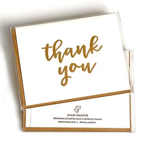Letterpress Gold Gracias Juego de Tarjetas, Regalo de Gracias