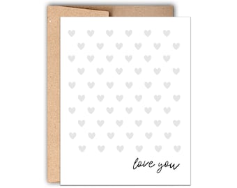 Letterpress Love You Card: Debossed Hearts, Anniversary Card