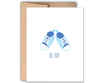 Oh Boy Letterpress Baby Greeting Card, Baby Shower