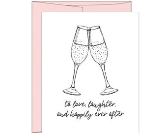 Wedding Letterpress Card: Cheers Champagne, Anniversary, Engagement