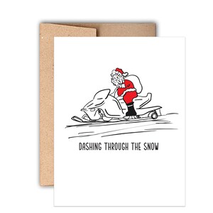 Dashing durch den Schnee Letterpress Weihnachtskarte, Weihnachtsstimmung, Weihnachtsmann auf dem Schneemobil