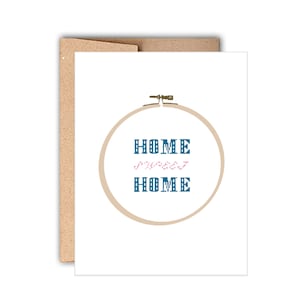 Karta na parapetówkę w stylu „Home Sweet Home” | Karta inspirowana haftem igłowym | Przemyślana karta dla nowych właścicieli domów