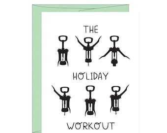 The Holiday Workout Letterpress Card | Funny Christmas Card | Wine Lovers Holiday Card | Holiday Card for Friend | Unique Christmas Card