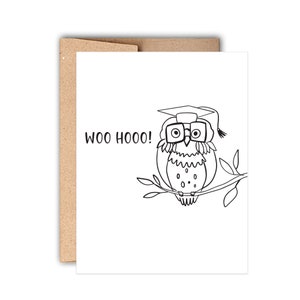 Woohoo Afstuderen Boekdruk Wenskaart, Grappige Afstudeerkaart, Gefeliciteerd Kaart, Gefeliciteerd Grad, Uil Afstudeerkaart