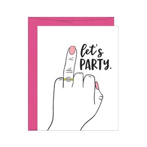 Tarjeta tipográfica de despedida de soltera, vamos de fiesta, tarjeta de boda divertida, tarjeta de compromiso, tarjeta de despedida de soltera, favores divertidos de despedida de soltera