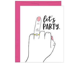 Bachelorette Letterpress Card, Let's Party, Fun Wedding Card, Engagement Card , Bachelorette Party Card, Funny Bachelorette Party Favors