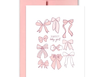 Letterpress Baby Shower Card: Sweet Baby Girl Bows - Handmade