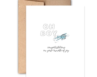 Oh Boy Airplane Baby Shower Letterpress Card