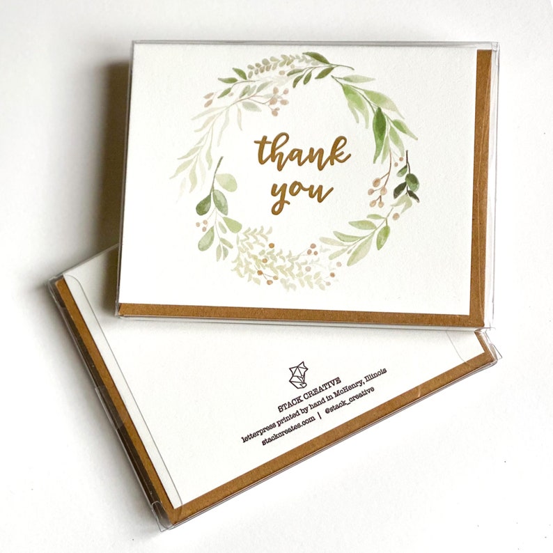 Letterpress Thank You Card Set Watercolor and Letterpress Etsy