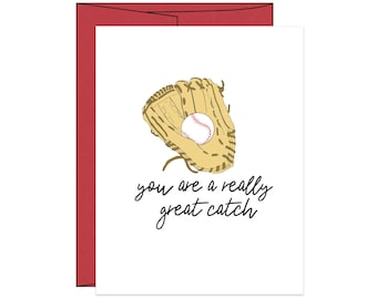 Letterpress Valentines Day Card, You Are A Really Great Catch, Baseball Valentines Day Card, Card for Him, Card for Her, Valentines Humor