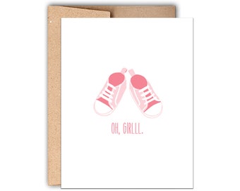 Letterpress Baby Girl Card: Newborn Shoes Greeting
