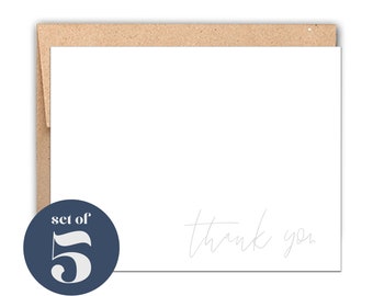 Letterpress Thank You Card Box Set of 5, Thank You Card Set, Thank You Neutral Minimalist Card Set, Elegant Thank You Note