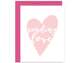 Letterpress Sending Love  Greeting Card, Sympathy, Thinking of You, Miss You, Cute Heart Card
