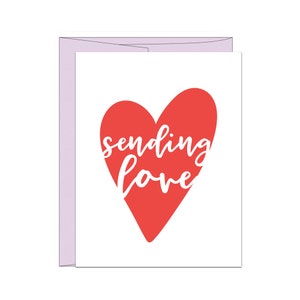 Letterpress envoyer de l’amour dans la carte de vœux rouge, sympathie, penser à vous, Miss You, Cute Heart Card