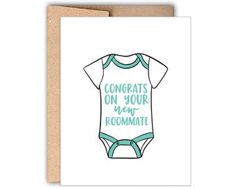 Letterpress Baby Greeting Card, Congrats on your New Roommate, Congrats Baby Shower Card Boy or Girl, Funny Baby Card, Baby/Expecting