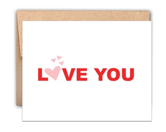 Letterpress Valentines Day Card: Love You on Cotton Paper
