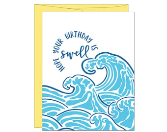Ocean Birthday Card: Letterpress Swell Waves, Summer Theme