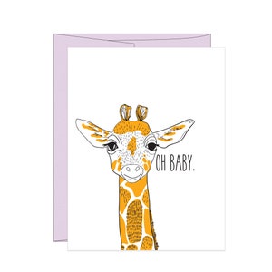 Oh Baby Giraffe レタープレス ベビーカード | かわいいジェンダーニュートラル ベビーカード | 素敵なベビーシャワーカード