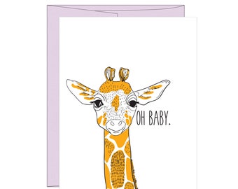 Oh Baby Giraffe Letterpress Baby Card | Cute Gender Neutral Baby Card | Sweet Baby Shower Card