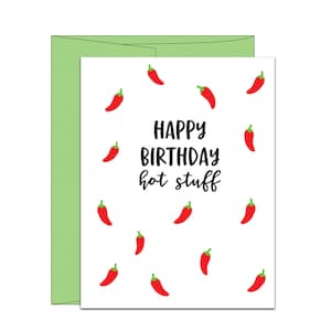 Happy Birthday Hot Stuff Buchdruck Karte, Geburtstagskarte für Ihn, Geburtstagskarte für Sie, Hot Pepper Geburtstag