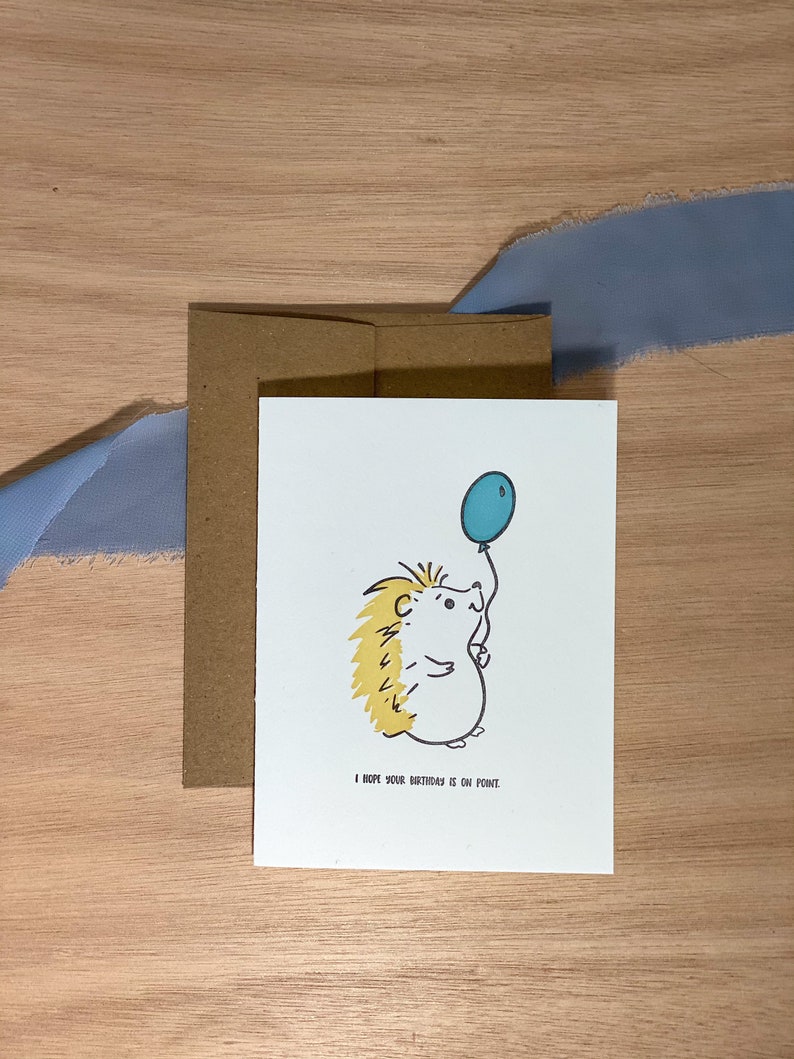 Birthday Letterpress Greeting Card: Birthday on Point, Cute Birthday Wishes, Porcupine Birthday Card, Funny Birthday Card image 2