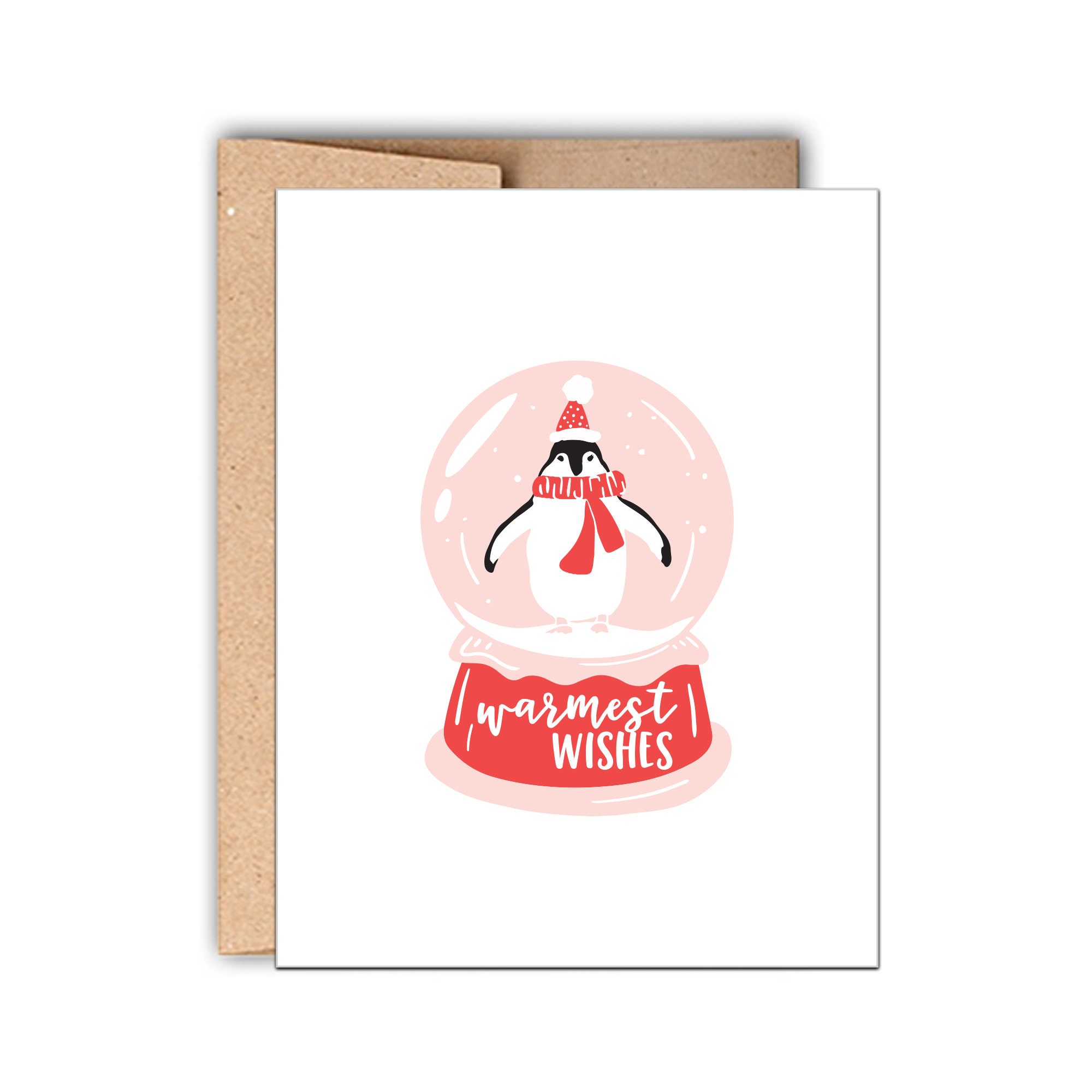 Penguin Snow Globe Holiday Card: Letterpress Warmest Wishes
