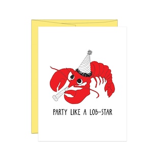Party wie eine Lob-Star Letterpress Geburtstagskarte | Hummer-Geburtstagskarte | New England Geburtstagskarte