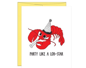 Party Like a Lob-Star Letterpress Birthday Card | Lobster Birthday Card | New England Birthday Card